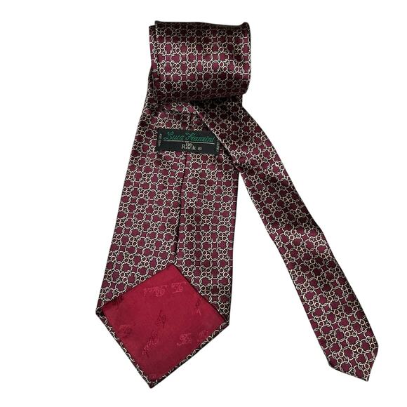 Luca Franzini Tie Rack Necktie Mens Burgundy Silk Geo Chain Link Business Formal - Picture 2 of 7